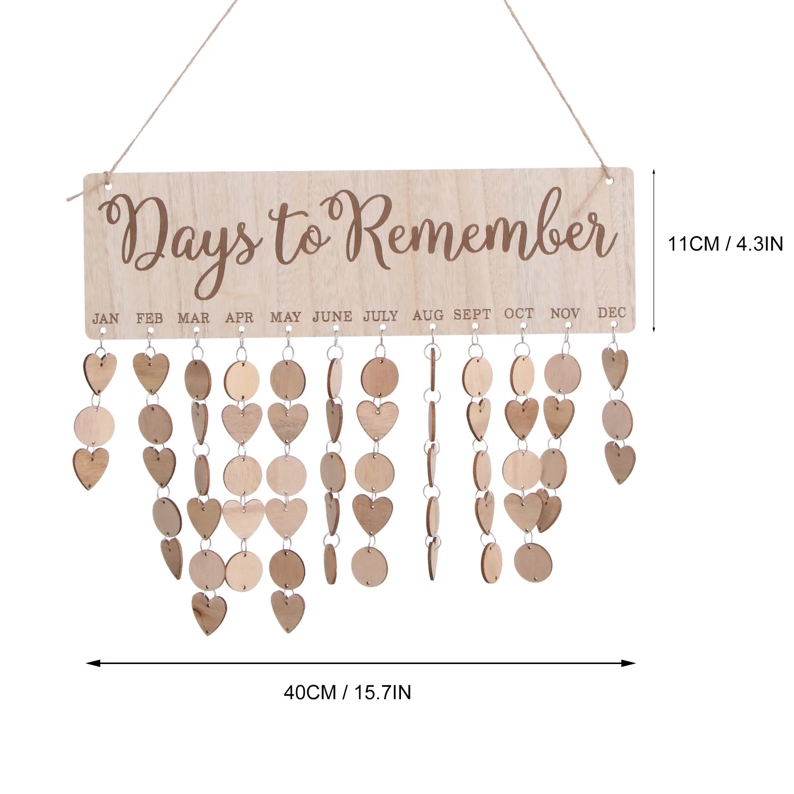 1 szt. Drewniany kalendarz rodzinny na urodziny z zawieszkami, tabliczka przypominająca do powieszenia na ścianie, dekoracja domu, prezent