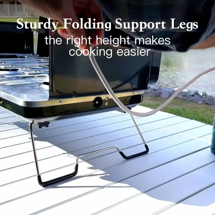 2 الشعلات المحمولة البروبان موقد للتخييم مع منظم متكامل الشاعل الفولاذ المقاوم للصدأ صينية تنقيط مقبض مدمج وقابلة للطي #3