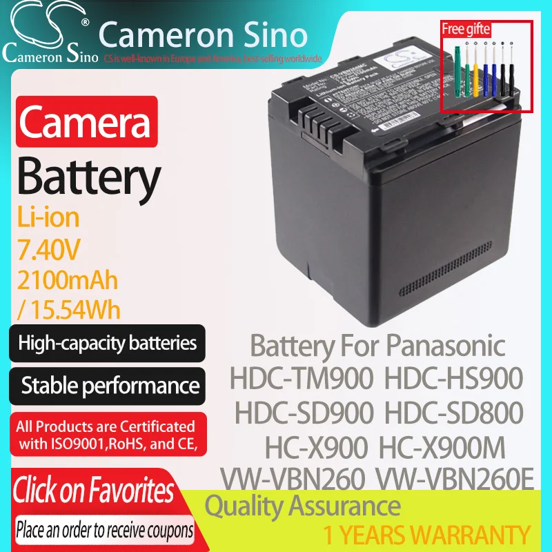 

CameronSino Battery for Panasonic HDC-TM900 HDC-HS900 HDC-SD900 HDC-SD800 fits Panasonic VW-VBN260 Digital camera Batteries