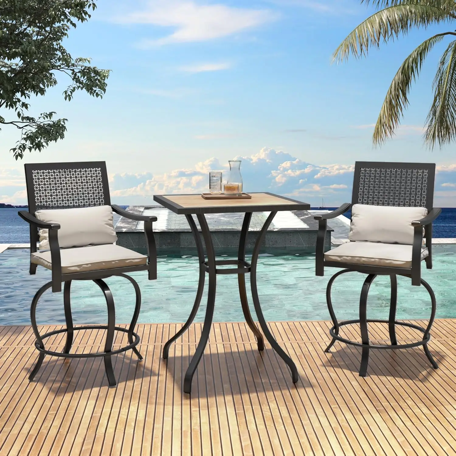 

3 Piece Outdoor Bar Set, High Top Patio Bar Set with Table&Chairs, Bar Height Patio Sets Clearance Plus Pub Table&Swivel Chairs