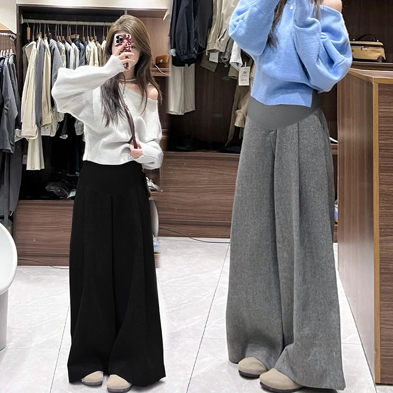 

Maternity 2025 New Arrival Autumn Winter Premium Wool Blend Wide-Leg Floor-Length Pants - Classic Slimming Fit Youth Pregnancy