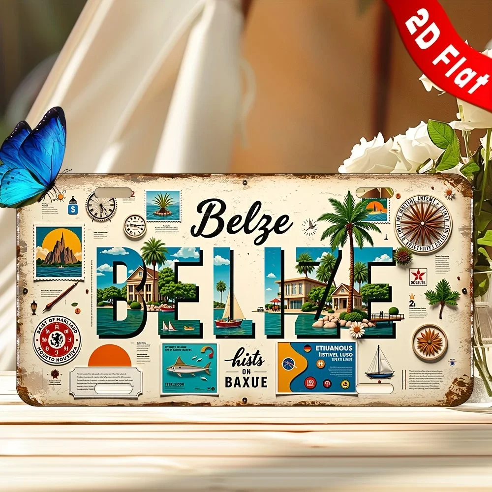 Belize-Themed License Plate Sign Plaque -  Rustic Aluminum Wall Art with HD  Printing, Indoor/Outdoor Decorative Hanging Sign fo