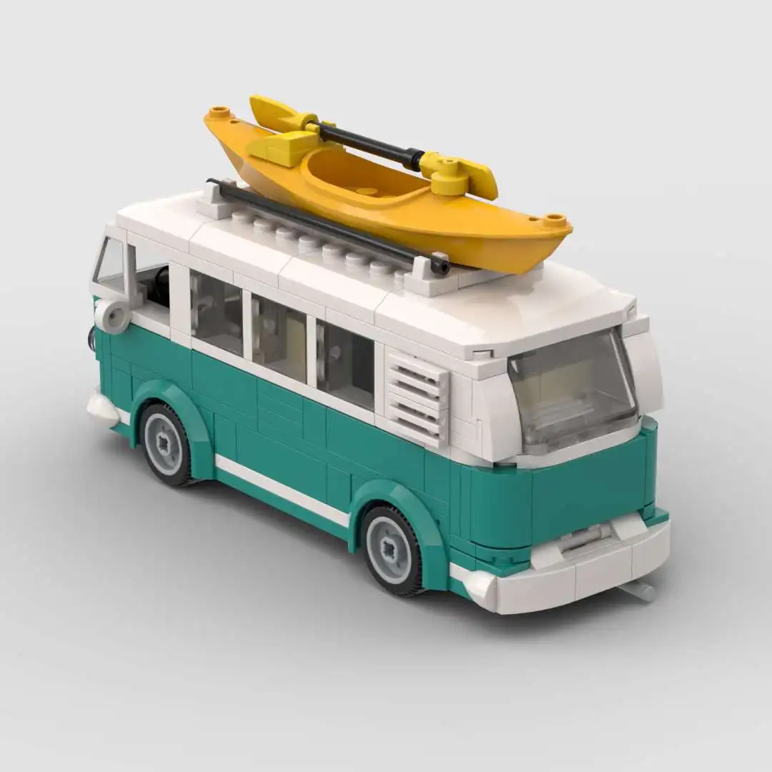 Moc VW T1 Camper Technical Car Van Turquoise Dining Car City Truck Sets Building Block Kid Toys Adults XMAS Gift - view 3