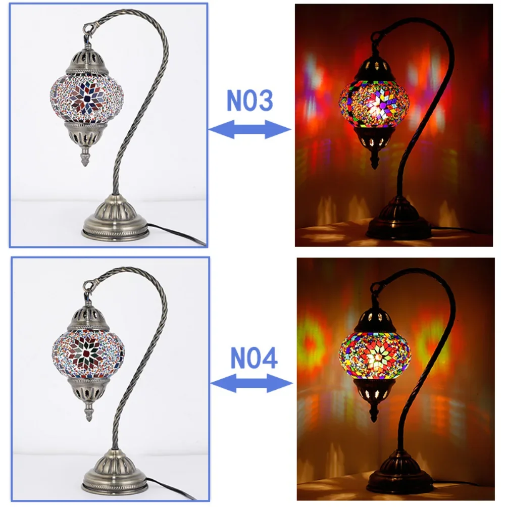 Stained Glass Bed Night Light, Handmade,Desktop Decorative Lamp, Turkey, Morocco, Mediterranean Style, Swan Neck Band, 38cm