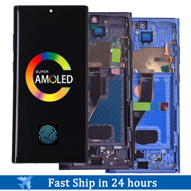 Écran tactile LCD AMOLED pour Samsung Note 10 Plus N975F N975U, ensemble numériseur avec cadre, compatible S Pen et empreintes digitales