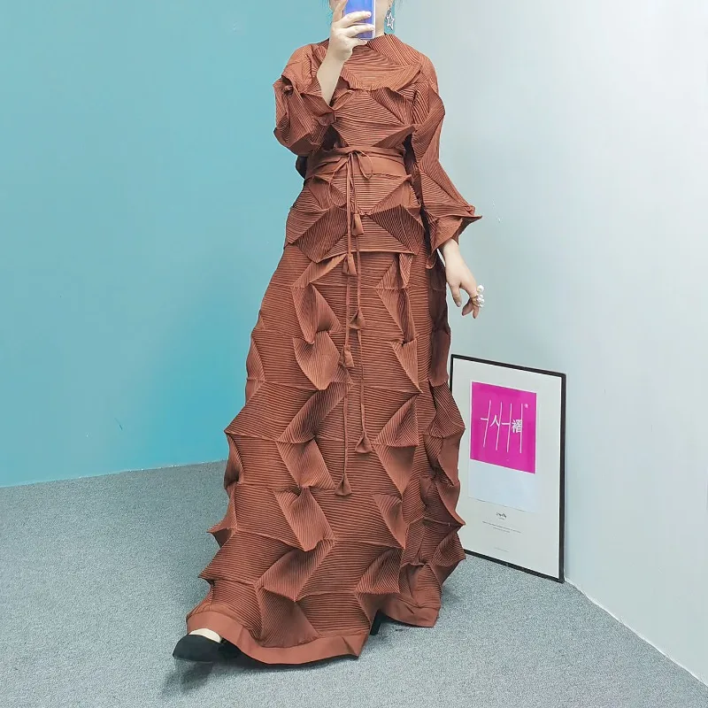 Miyake Diamant Plissee Set Frauen 2026 Frühling Herbst Neue Top Mode Einfache Stretch Bund Halb Rock 2 Stück Stretch Kleidung