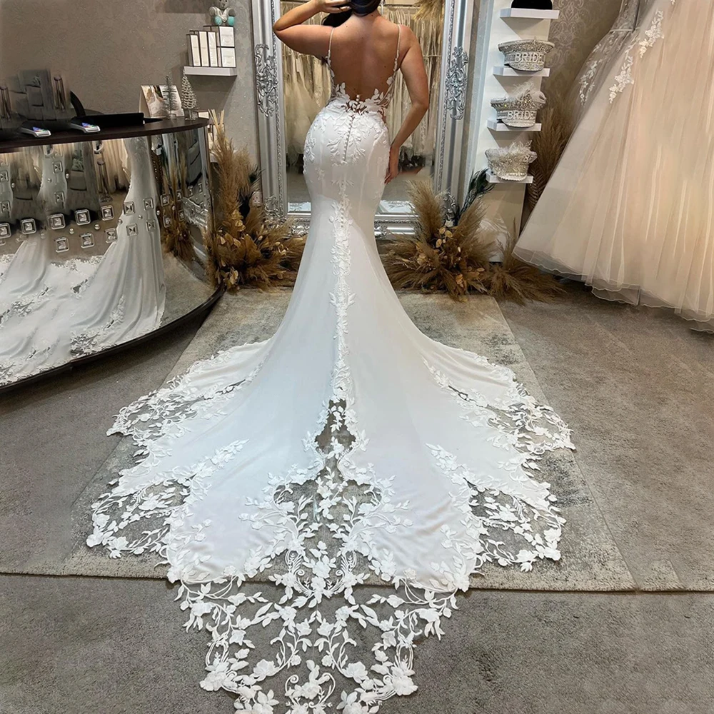 DIDEYTTAWL Elfenbein Boho Spitze Meerjungfrau Brautkleid 3