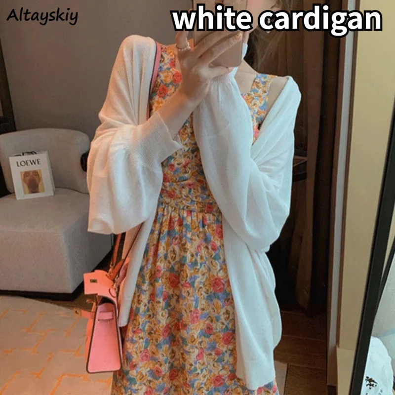 Cardigan Women White Sunscreen Summer Tops New Chic Pink Loose Korean Fashion All-match Streetwear Cute Sweet Knit Long Style