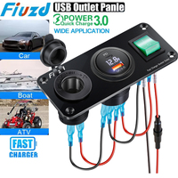 12V USB Panel Socket 3 in 1 Dual USB Charger with Switch Car Cigarette Lighter Digital Voltmeter for Car Boat Truck RV