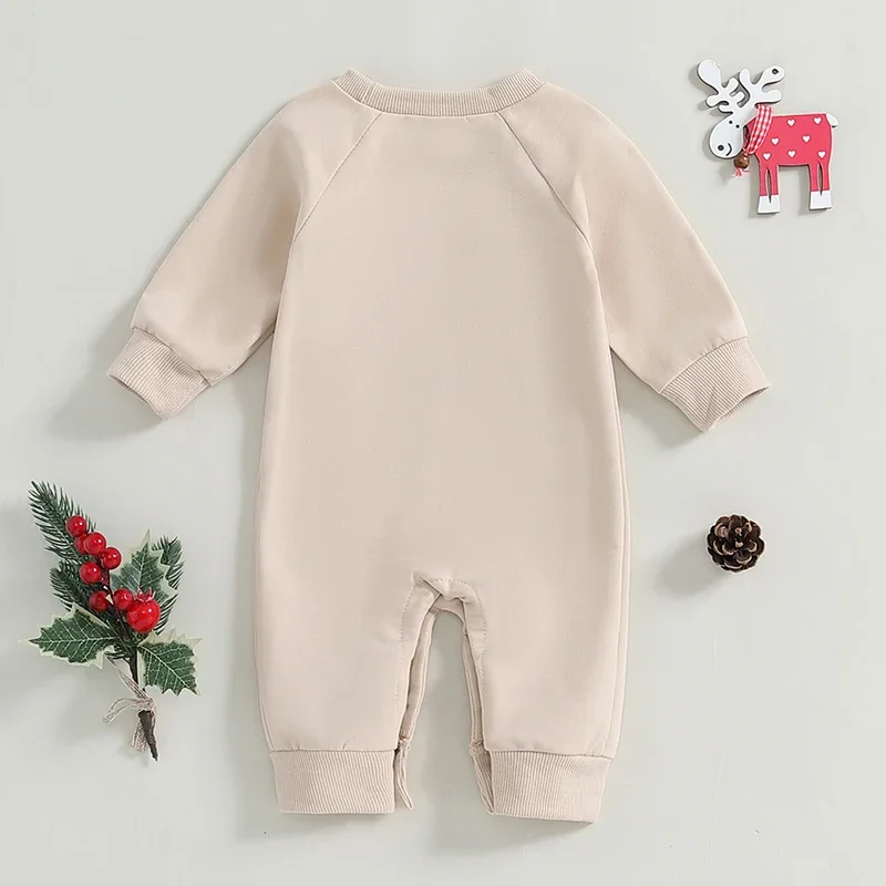 Christmas Newborn Baby Boys Girls Rompers Long Sleeve Round Neck Letter Embroidery Patchwork Sweatshirts Jumpsuits Overalls