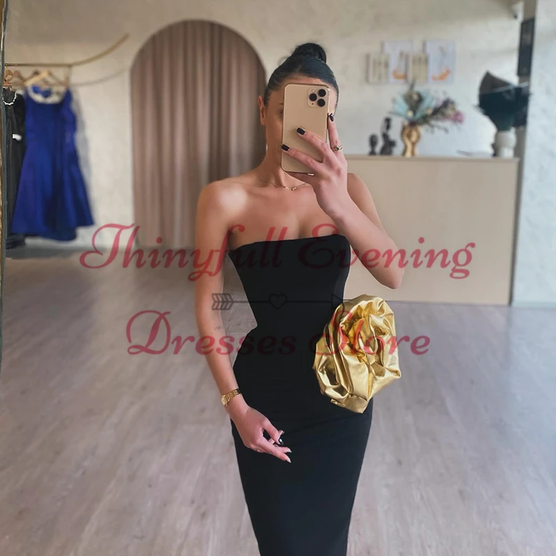 Thinyfull Black 2024 Mermaid Prom Dresses Women Strapless Floor Length Evening Dress Night Cocktail Party Prom Gown Custom Size