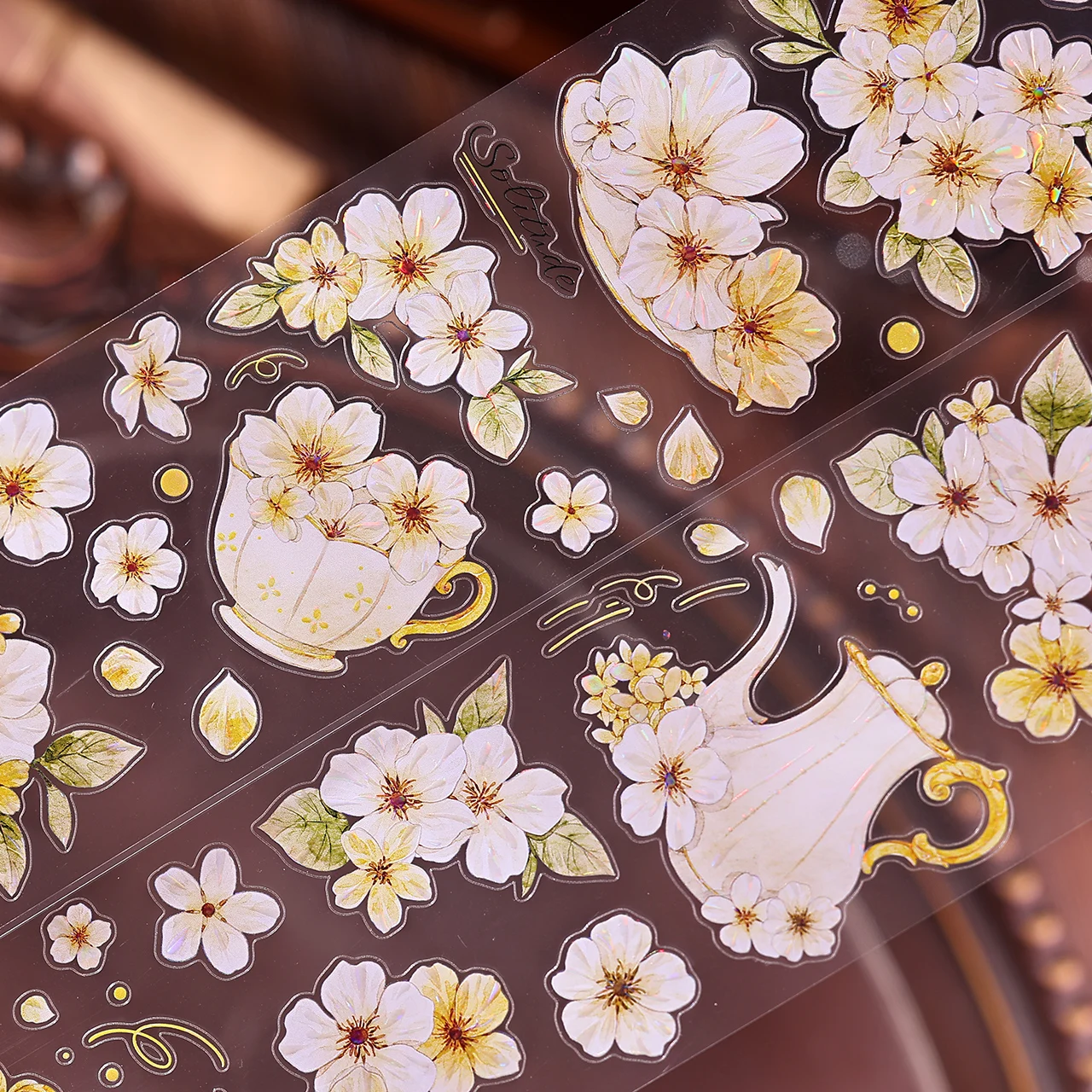 65mm*6m Vintage Flower Tea Cup Teapot Landscape PET Tape Creative DIY Journal Material Collage Scrapbook Stationery