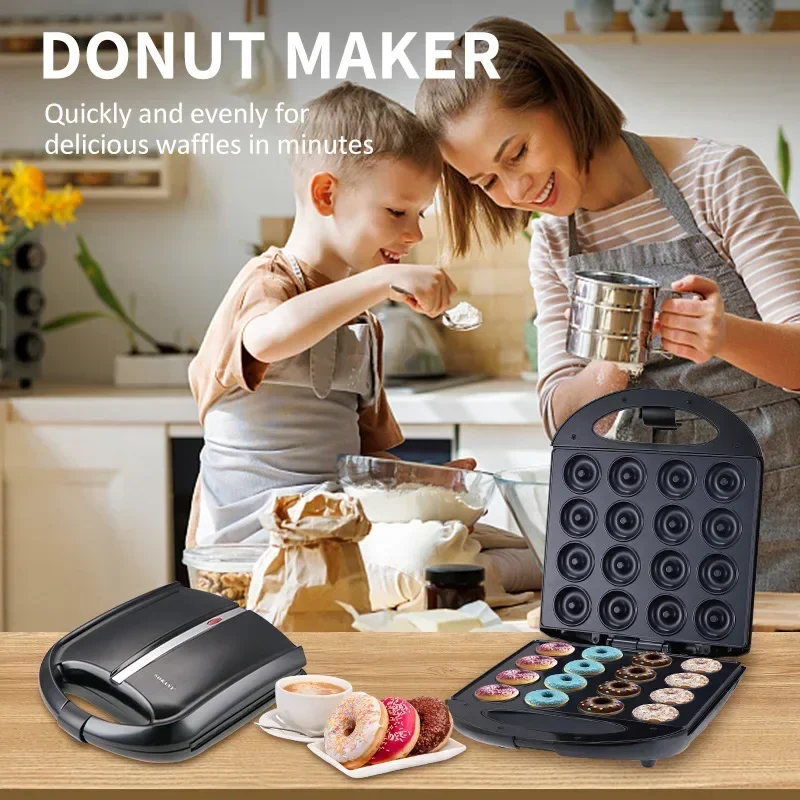 Houselin Donut Maker Machine for Kid-Friendly Breakfast, Snacks, Desserts & More with Non-stick Surface, Makes 16 Doughnuts