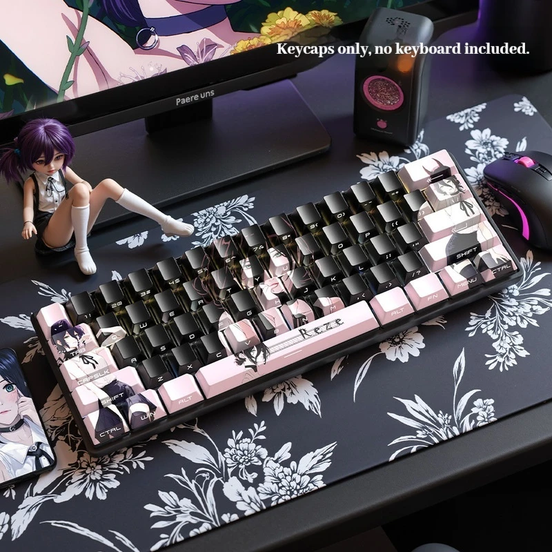 New Pink Reze Keycaps Chainsaw Manthe Movie: Breeze Arc Movie Peripherals Keycap Sublimation Pbt Mechanical Keyboard Keycaps