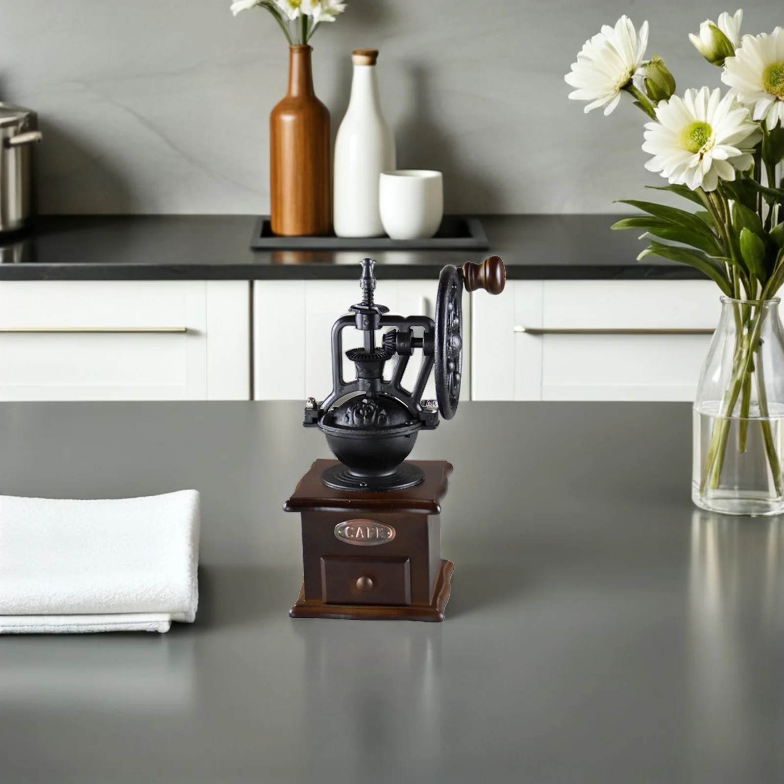 

Manual Coffee Grinder Hand Crank Wooden Base Compact Travel Friendly Ultra Fine Grinding No Electricity Required