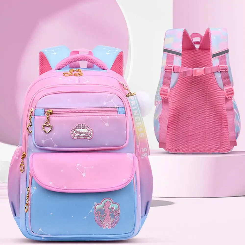 

Large Capacity School Bag New Orthopedics Gradient Color Kids Rucksack Waterproof Lightweight Book Bag Girls