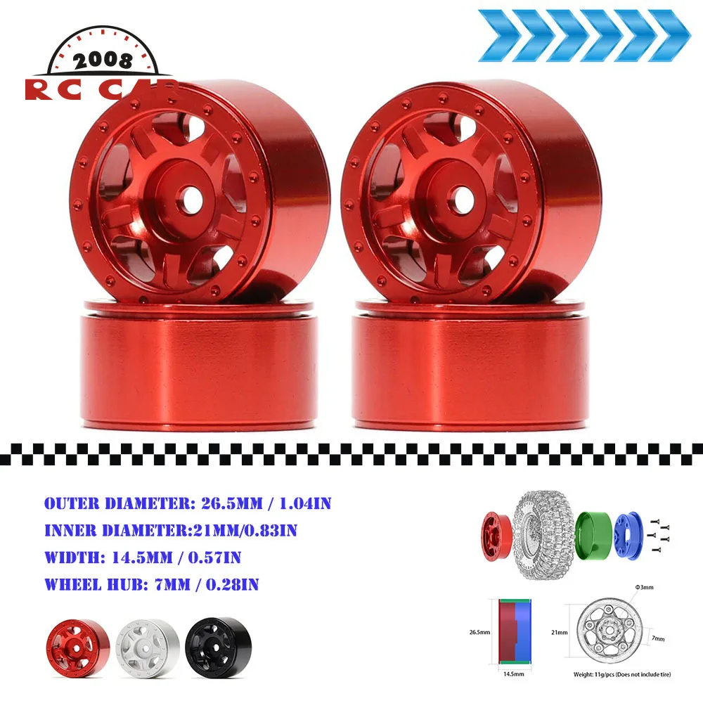 

1.0" Metal Beadlock CNC Micro Crawler Wheel Rim Hub for 1/24 RC Crawler Axial SCX24 90081 AXI00001 Mini Crawler