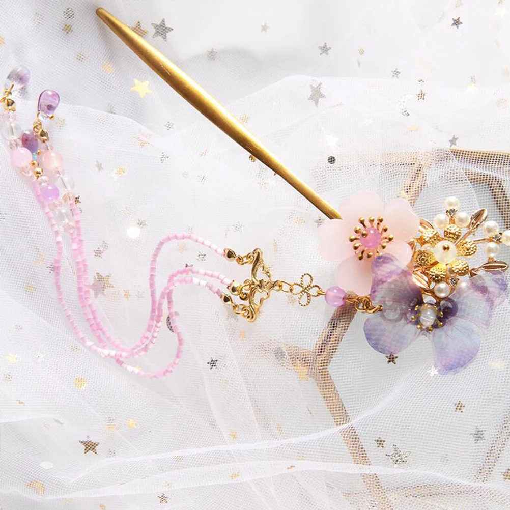 

Classical Hairpin Elegant Tassel Retro Woman Hair Accessories Flowers Metal Bead Decor Durable Safe Travel Holiday Photos
