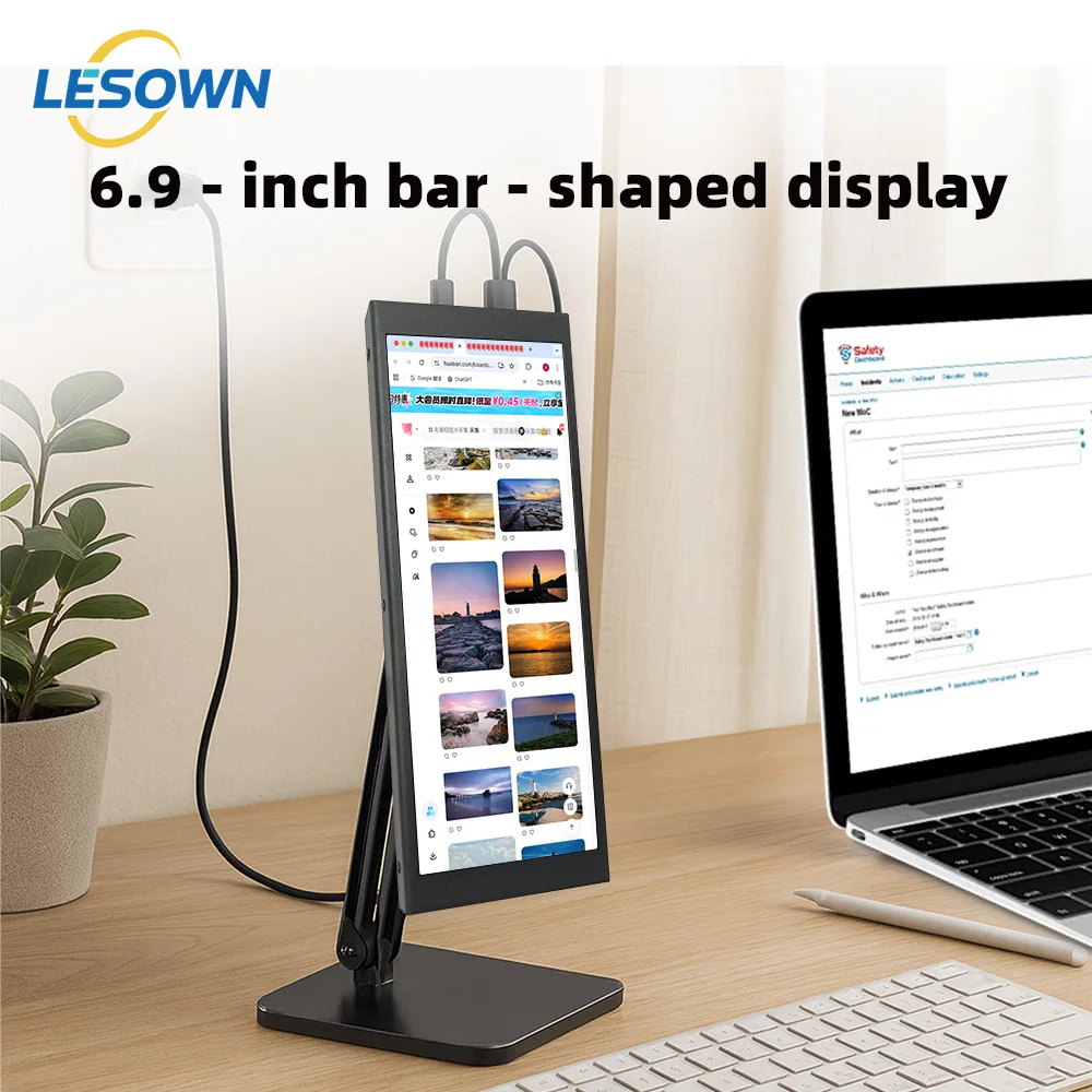 

LESOWN 6.9 7.9 8.8 11.3 Inch External Narrow Monitor – 480x1280 IPS LCD Ideal for AIDA64 System Status Stock Ticker & Info Panel
