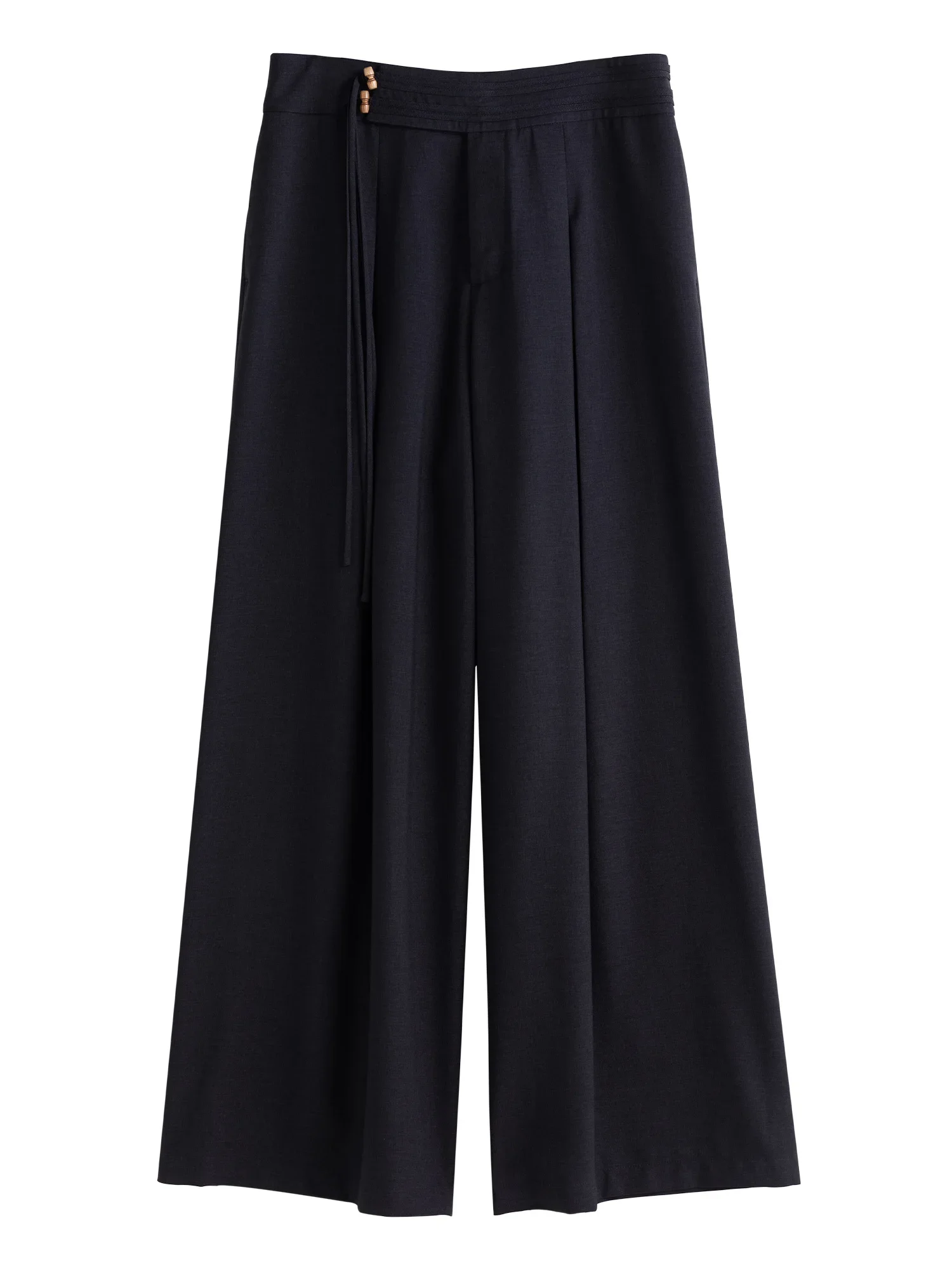 DUSHU Women Black Commuter Long Trousers Pleated Design Simple Autumn Full Length Wide Leg Pant Fringed Design Trouser 24DS83165