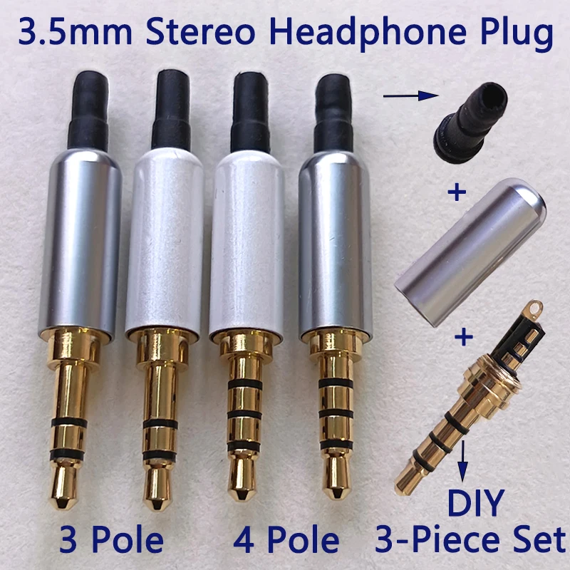 

1/3/5 Sets Gold-Plated 3.5mm Stereo Headphone Plug 3 Pole / 4 Pole TRS TRRS Audio Jack Connector for DIY Headphone Repair