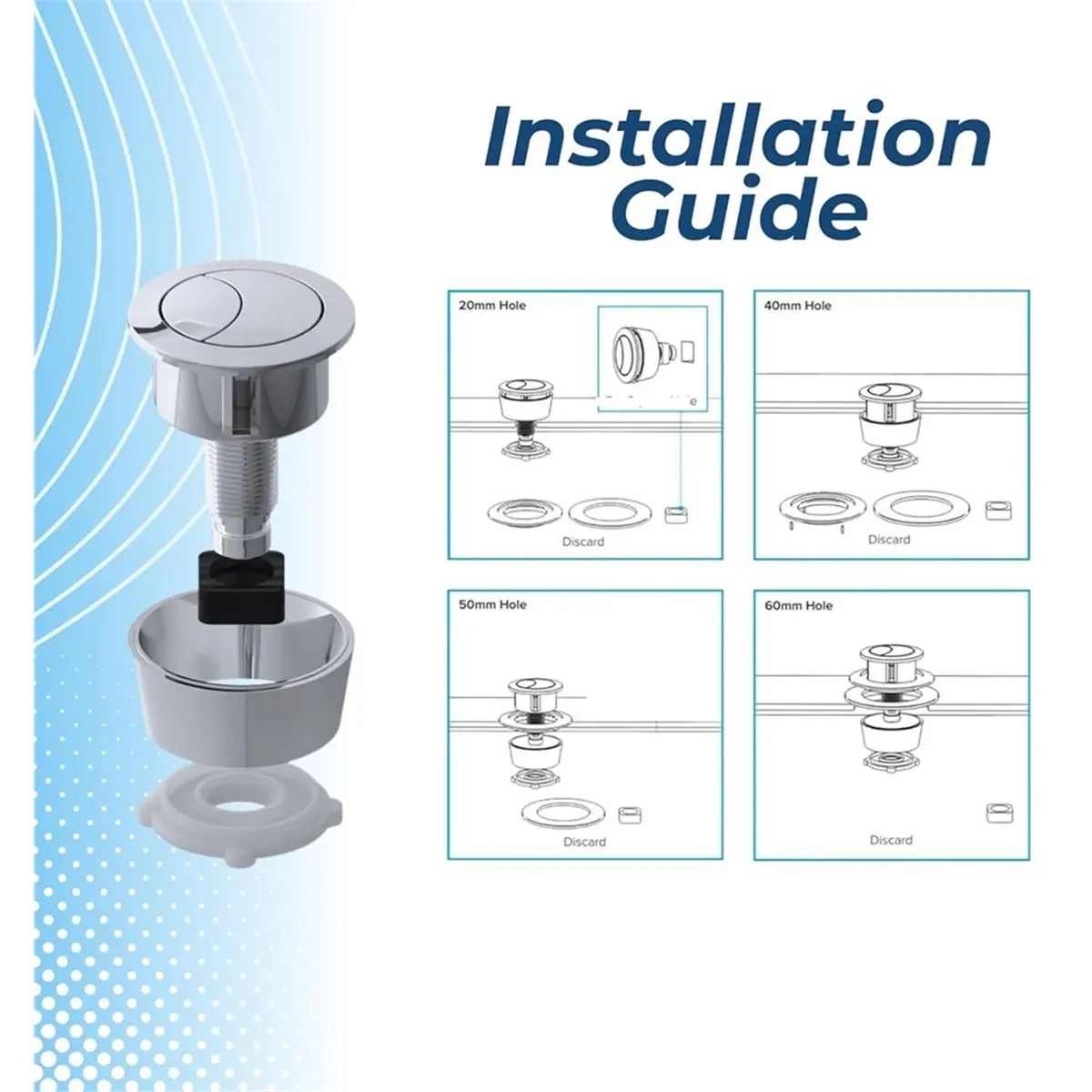 Universal Toilet Flush Button Kit - Toilet Push Button Dual Flush Replacement for 40mm, 50mm & 60mm Cistern Lid Holes