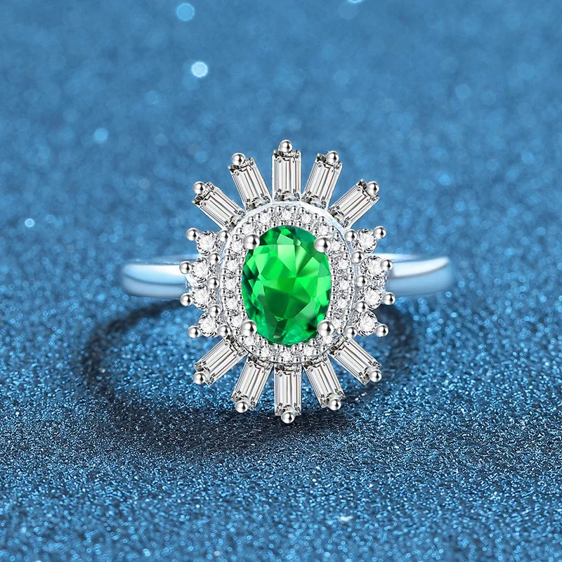

PT950 Platinum Artificially Cultivated Gemstone Egg Shaped Pink Green Blue Red Closed End Women's Ring Fashion