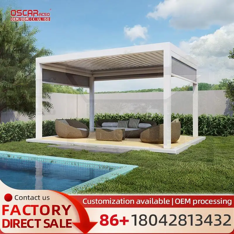 

Outdoor Motorized Louvered Canopy Aluminum Alloy Sunshade for Garden Waterproof Bioclimatic Use in Backyard Patio Terrace pergol