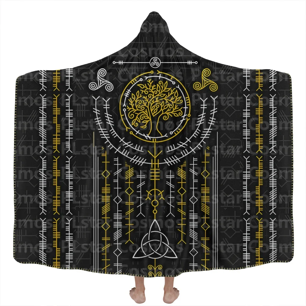 

Ogham Hooded Blanket 3D All Over Printed Wearable Blanket for Men and Women Adults Kids Fleece Blanket