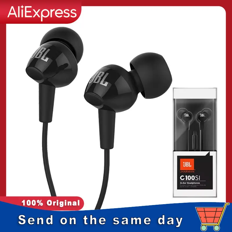 Original JBL C100Si 3.5mm Wired Stereo Earphones Deep Bass Music Sports Headset Running Earphone Hands-free Call with Microphone