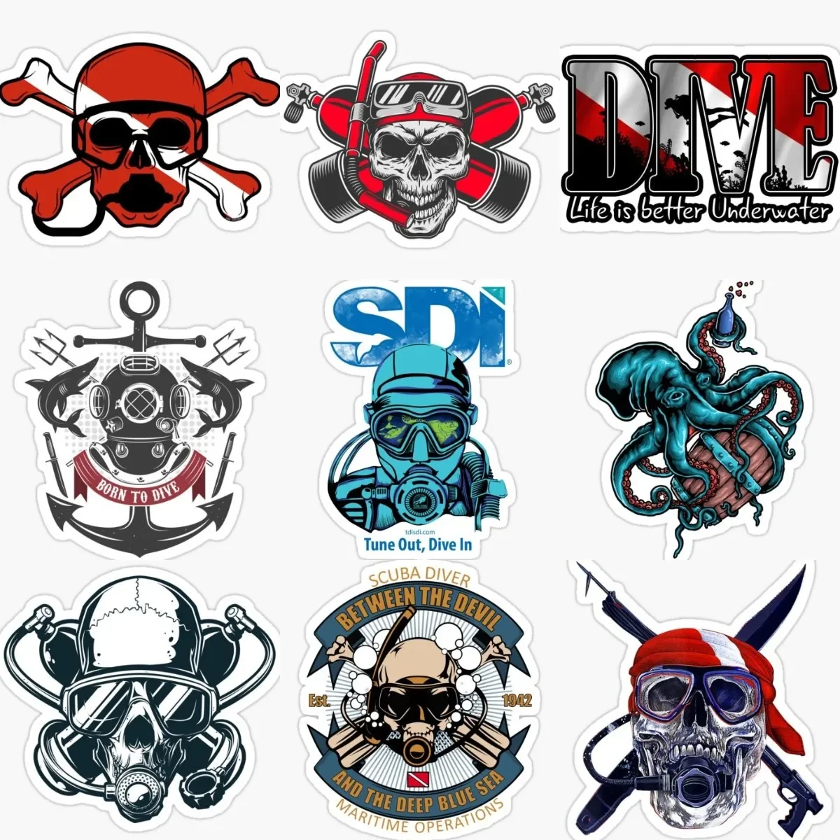 Scuba Diving Flag Diver Skull Fish Creative Stickers Motorcycle Vinyl Car Bumper Laptop Truck Wall Waterproof Decal Assecories