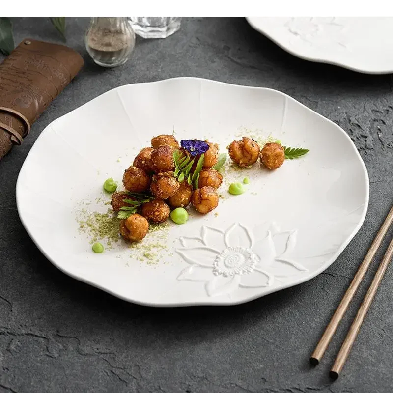 

Pure White Relief Plate Ceramic Steak Pasta Sushi Plates Restaurant Molecular Cuisine Tableware
