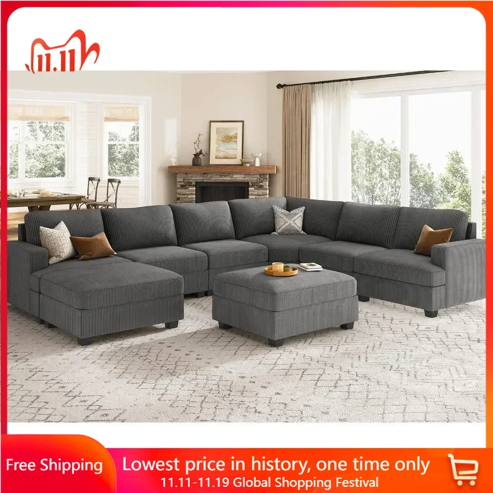 

Sectional Couch with Storage Ottoman U Shape Sectional Couches for Living Room Corduroy Modular Corner Sectional Sofa