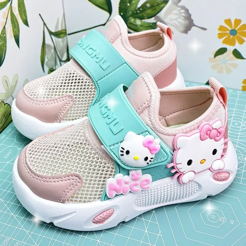 

Sanrio Hello Kitty Kid Colorblock Casual Sneakers Girls Summer Toddler Walking Shoes Hollowed-Out Mesh Lightweight Kids Trainers
