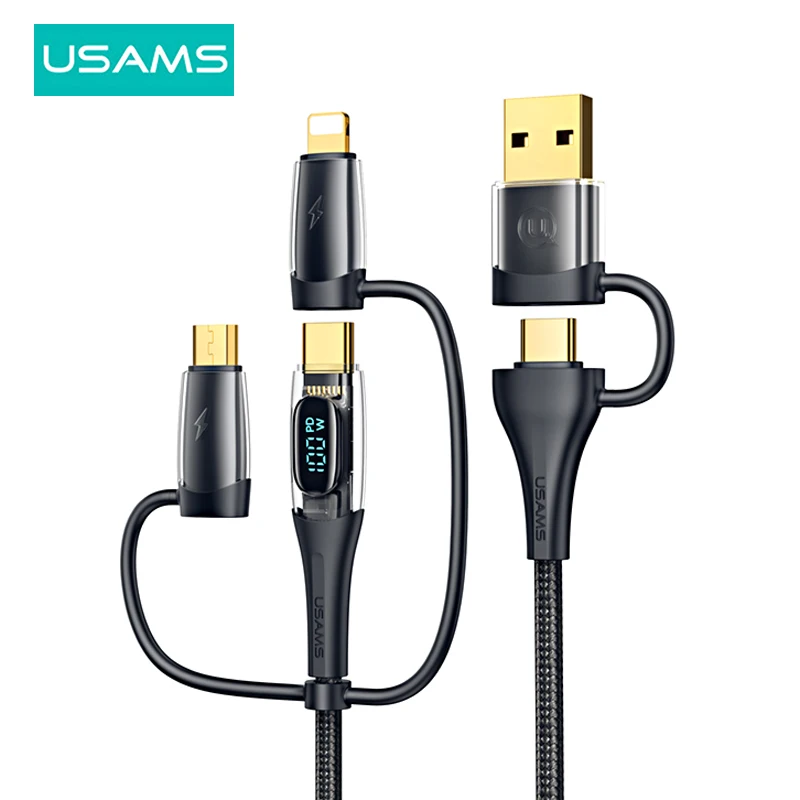 USAMS Кабель USB-C 3 в 2 для iPhone 14/13/12/11 Pro Max 100 Вт Type-C PD Поддержка быстрой зарядки для планшетов MacBook Pro ...