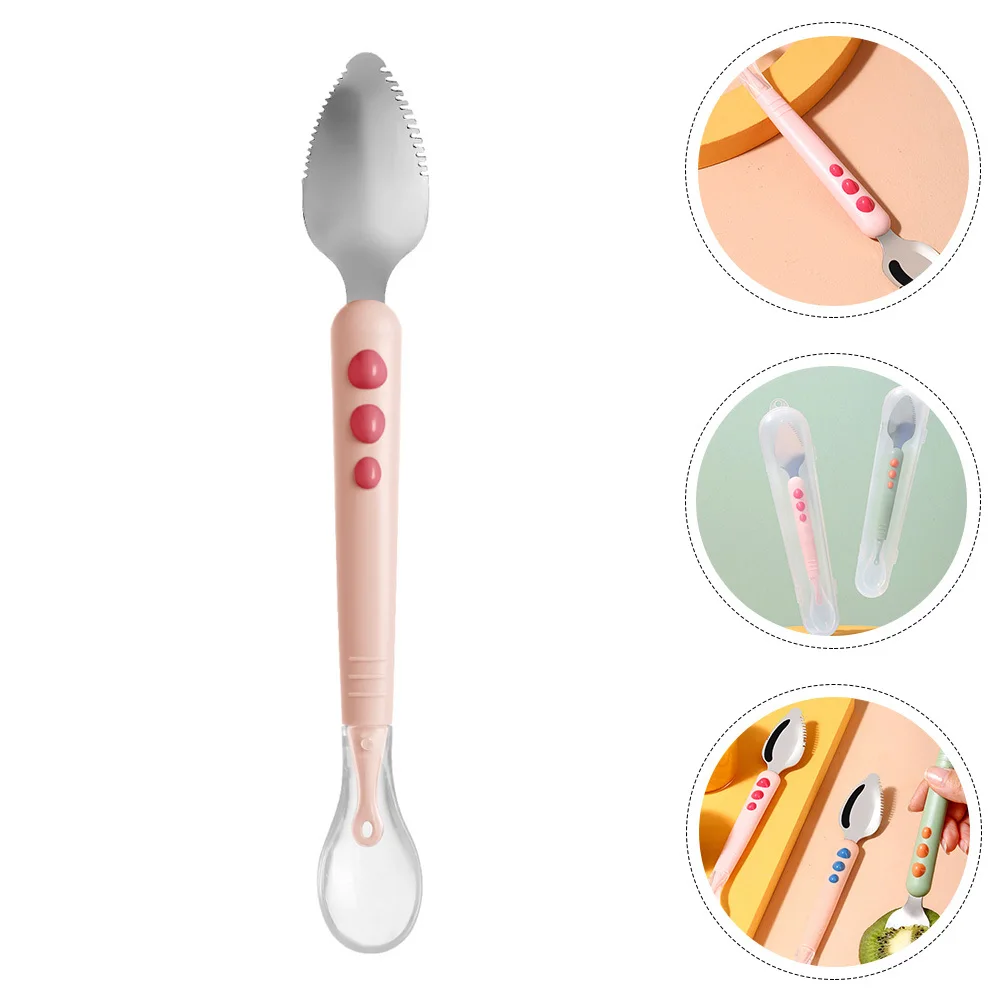

Fruit Puree Double Head Baby Food Spoon Silicone Infant Feeding Training Tool With Storage Box Grapefruit Scraping Spoon