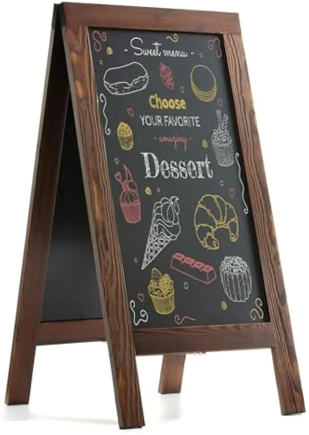 

40x20 Inch Rustic Pine Wood Sandwich Board, Double-Sided Chalkboard Sign for Outdoor Use