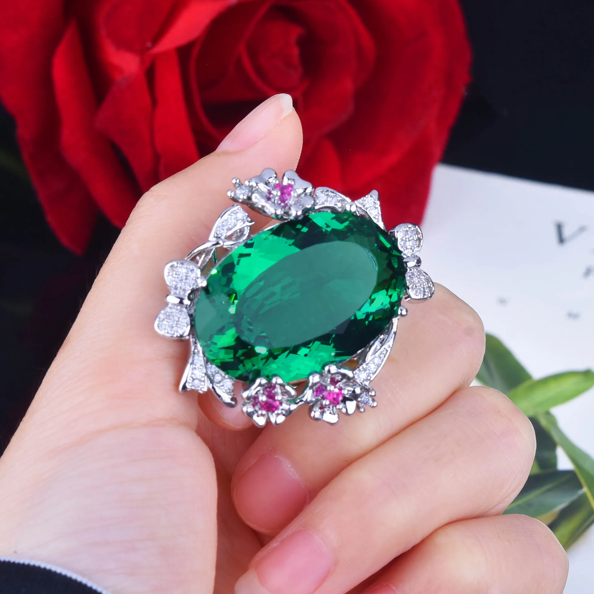 S925 Sterling Silver Ring New 20x30 Large Size Exaggerated Shiny Color Gem Ring Elegant Fine Jewelry Gift For Female Friends