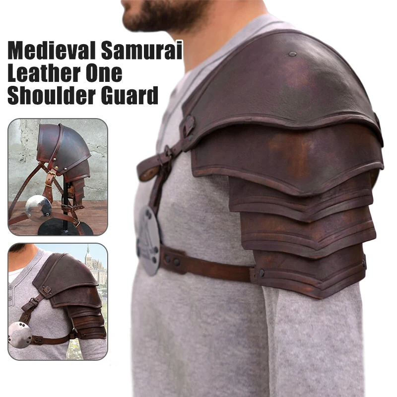 Medieval Viking Single Shoulder Armor Adjustable PU Leather Gladiator Knight Pauldrons Pirate Warrior Cosplay Costume