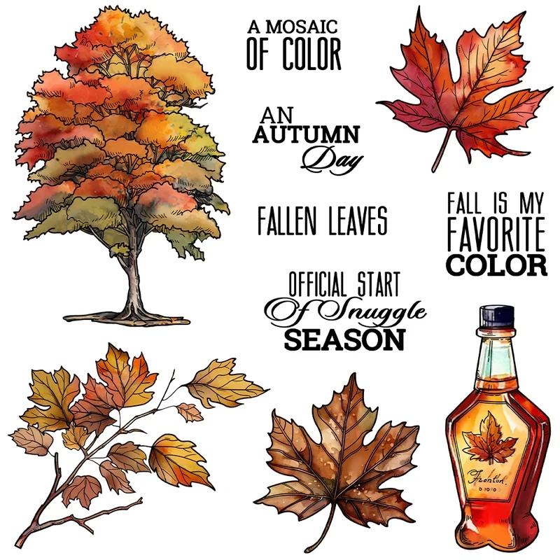 

Autumn Days Maple Leaves Cutting Dies Clear Stamp DIY Scrapbooking Metal Dies Silicone Stamp for Cards Album Decor