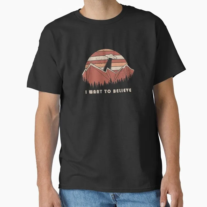 I want to believe Vintage Sci fi tv series The X Files Gift t shirt 1104 Retro Alien movie Graphic clothes All size tops S-6XL
