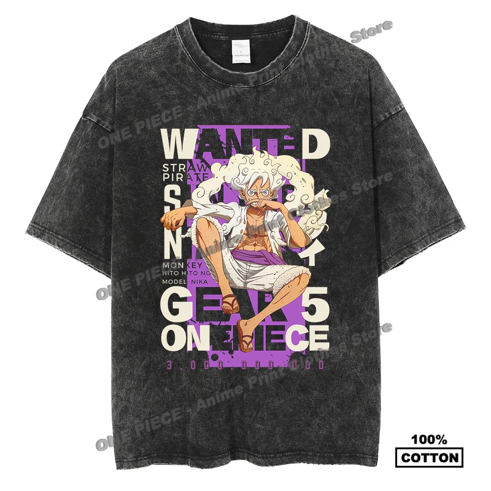

Anime One Piece - Nika Luffy Print T Shirt y2k Harajuku Fashion Men Women Casual Short Sleeve Cotton Washed Vintage Loose Tees