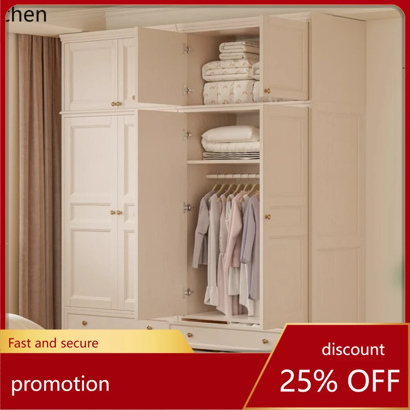 

HXL Solid Wood Wardrobe Storage Cabinet for Bedroom Home Decoration Integrated Furniture