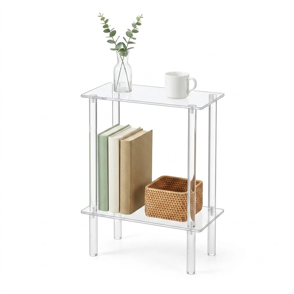 

Clear Acrylic Side Table 2 Tier, 19.7" Narrow End Table for Small Spaces, Slim Bedside Nightstand with Storage Shelf, Modern Transparent Sofa Couch Table for Bedroom Living Room Bathroom
