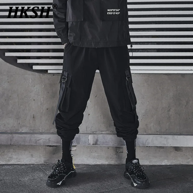 

HKSH Dark Tactical Style Cargo Pants Men's Fashion Tide Loose Handsome Ribbon Banded Spring Autumn New Techwear Overalls HK2317