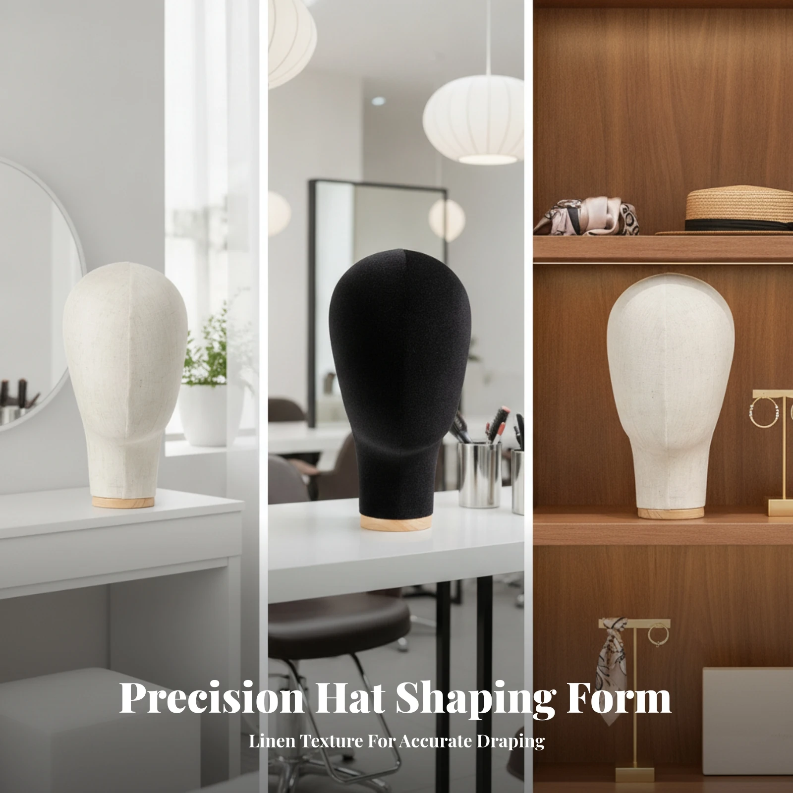 Mannequin Head with Wooden Collar Featureless Hat Display Form Hairpiece Display Head Stable Stand Streamlined for Boutiques