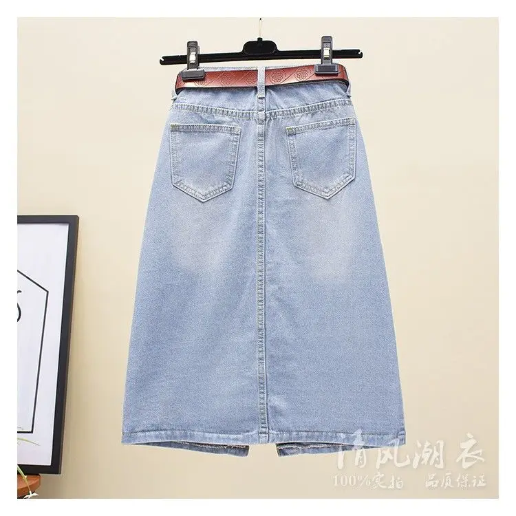 2026 Women Spring Autumn New Front Split Denim Sheath Skirts Female Single-Breasted Midi Skirts Ladies High Waist Pencil Skirts