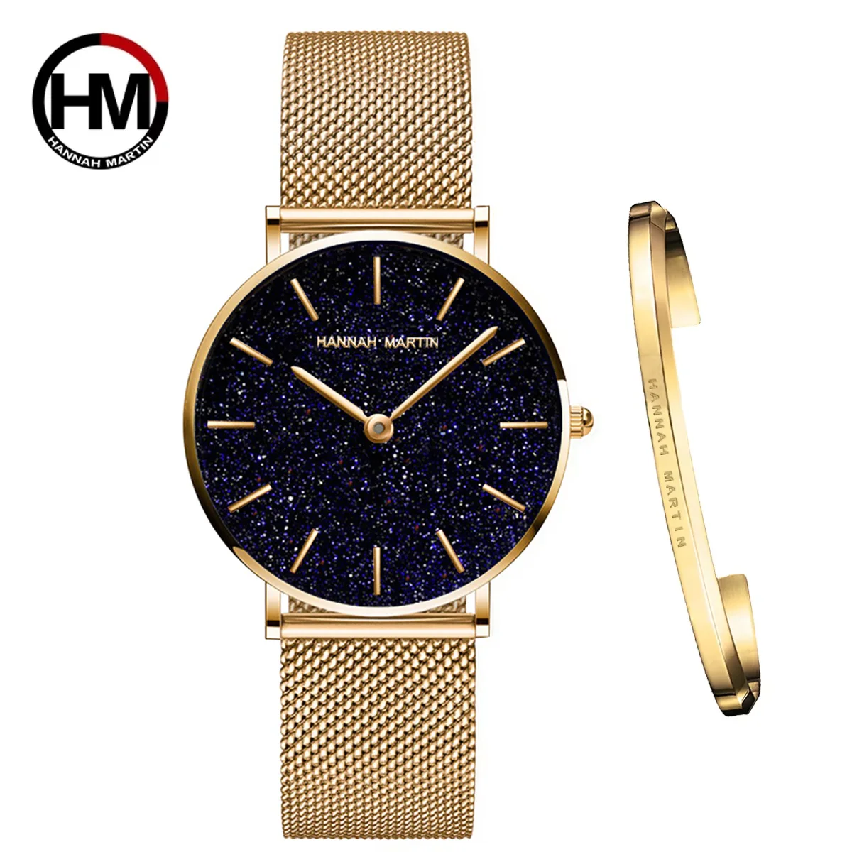 HANNAH MARTIN Brand 1 Set Women Watch CX36 Luxury Starry Sky Matte 36mm Clock Japan Original Quartz Movement Dress Ladies Watch