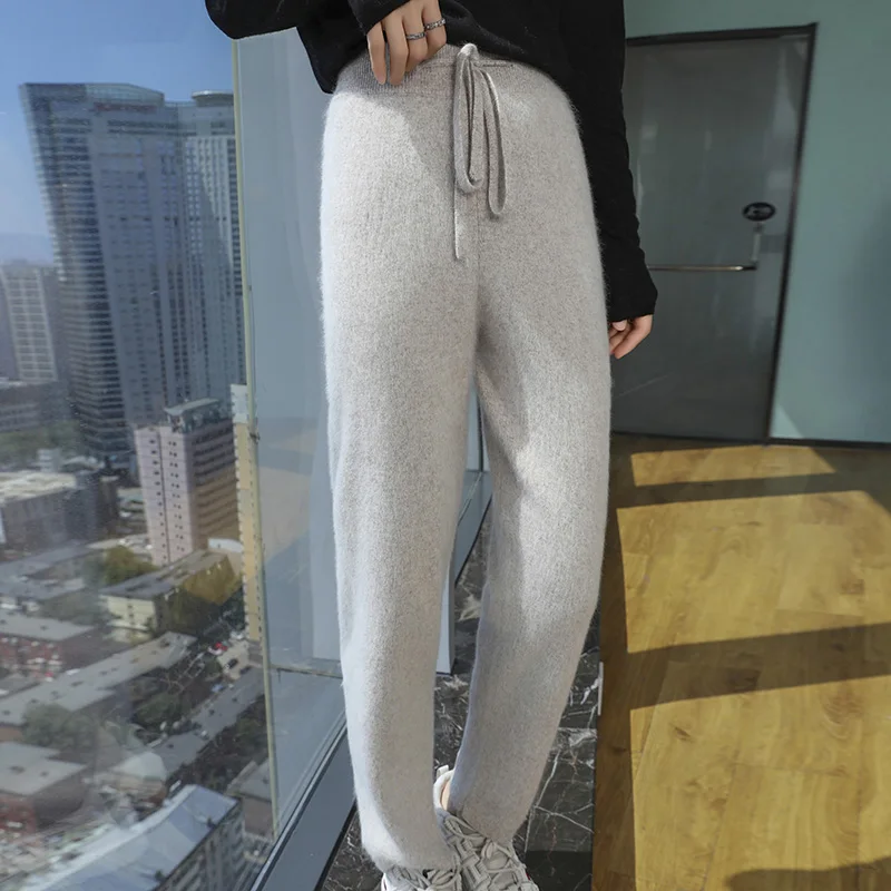 سراويل كشمير من المينك 100% لخريف وشتاء، سراويل نسائية محبوكة بأرجل صغيرة، سراويل ضيقة غير رسمية سميكة ودافئة، سراويل طويلة #2
