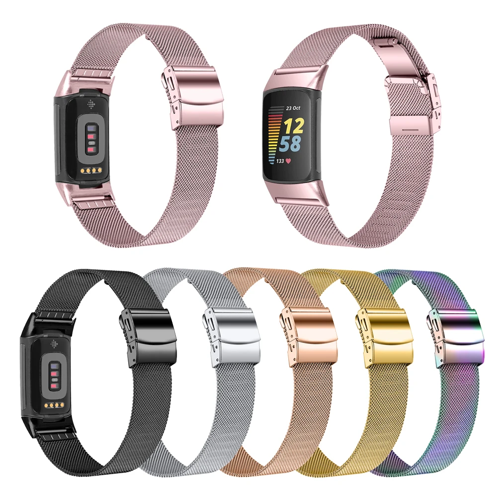 Banda milanesa de aço inoxidável para fitbit charge6 5 banda de substituição charge 2 pulseira para fitbit charge 3 4 cinta